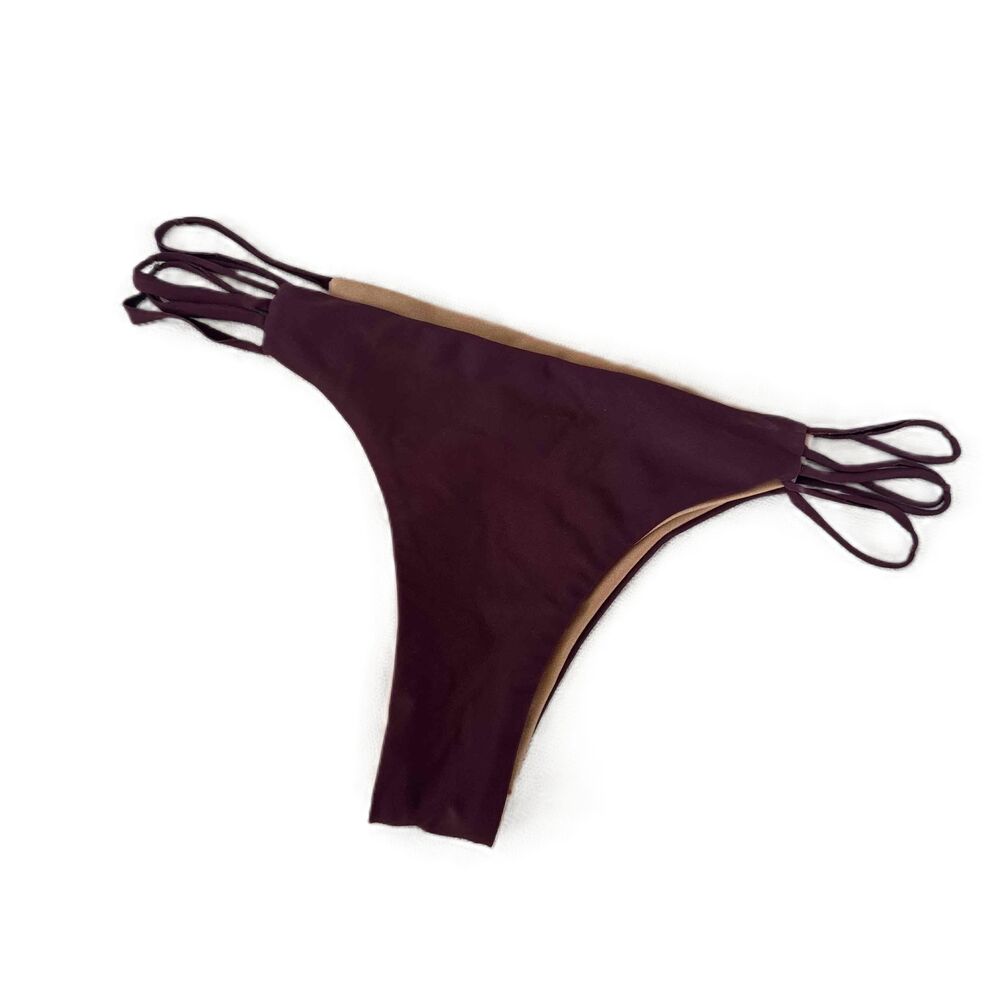 S.I.E Swim Strappy Sides Solid Color Bikini Merlot Swimwear Bottom Medium